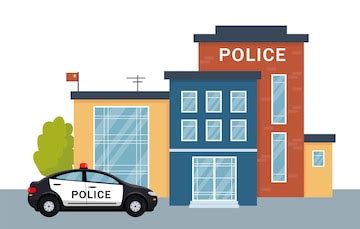 Premium Vector | Police station building exterior with police car. City ...