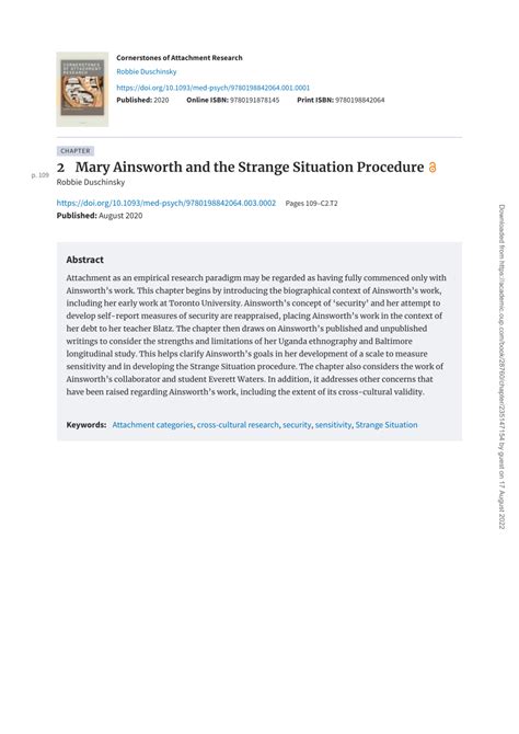 (PDF) Mary Ainsworth and the Strange Situation Procedure