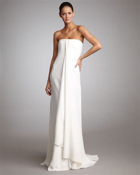 Lyst - Ralph Lauren Strapless Draped Gown in White