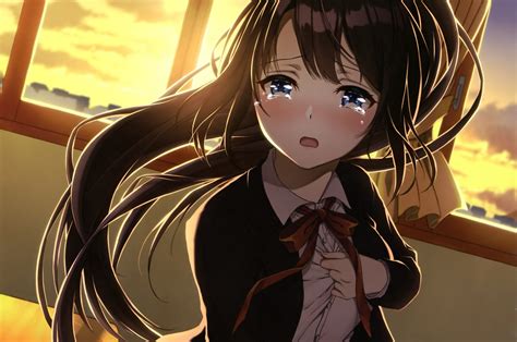 Anime Girl, Crying, Classroom, Sad Face, Brown Hair, - Sad Anime Girl Crying - 2560x1700 ...