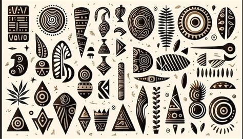 Premium Vector | A set of black and brown tribal elements on a beige ...