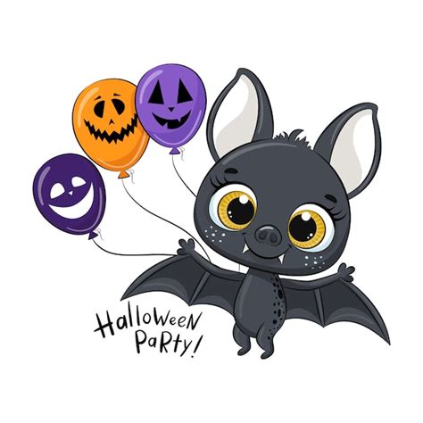 Premium Vector | Cute bat with balloon. happy halloween illustration.