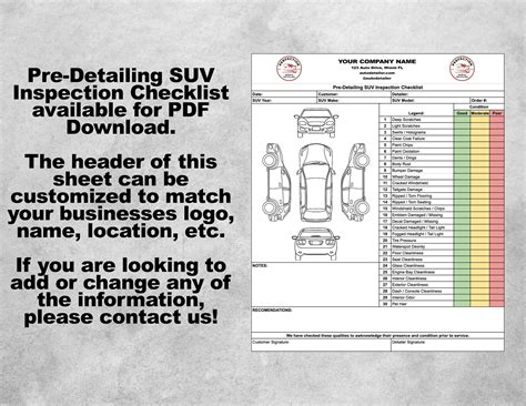 Pre-detailing SUV Inspection Checklist for Auto Detailers, Dealerships & Service Departments - Etsy