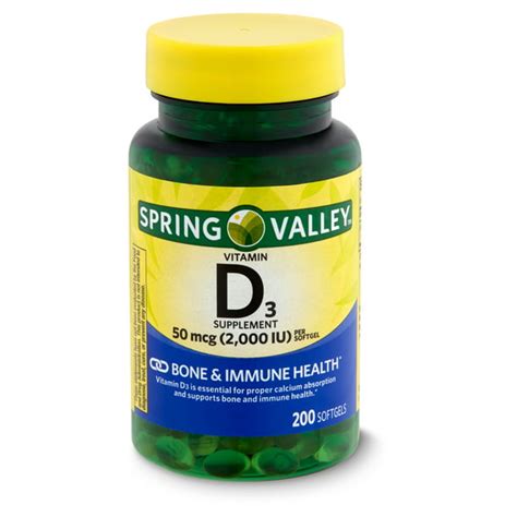 Spring Valley Vitamin D3 Supplement, 50 mcg (2,000 IU), 200 count - Walmart.com - Walmart.com