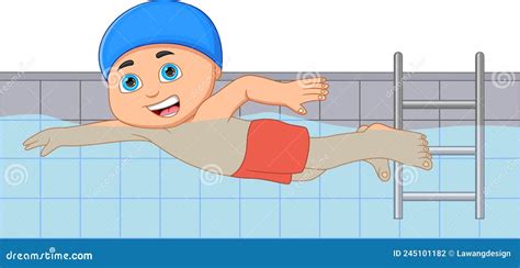 Little Boy Swimming in the Pool Stock Vector - Illustration of play, recreation: 245101182
