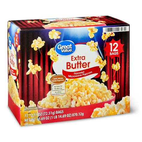 Great Value Extra Butter Flavored Microwave Popcorn, 12 Count - Walmart ...