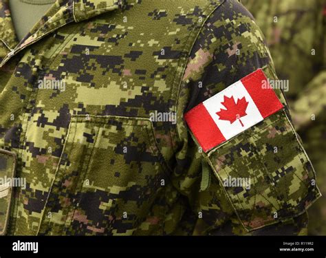 Canadian troops. Canadian Army. Canada flags on soldiers arm Stock ...