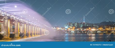 A Night View of Banpo Bridge, Seoul City with Rainbow Fountain S Stock ...