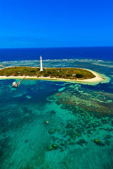 Aerial view, Le Phare Amedee (Amedee Lighthouse), New Caledonia Barrier Reef (a UNESCO World ...