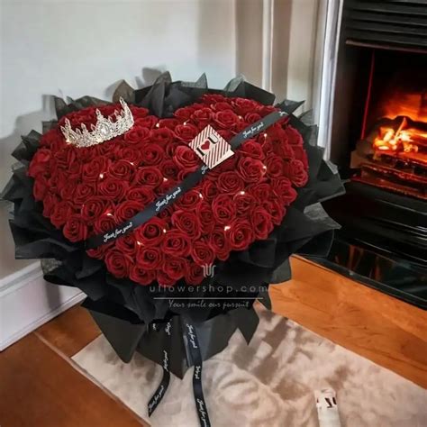 A heart-shaped bouquet of 99 red roses