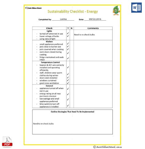 Sustainability Checklist Template