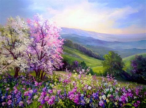 Flower field painting. spring Art Et Nature, Image Nature, Nature Art Painting, Painting Art ...