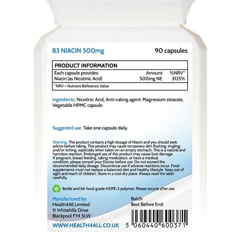 Health4All Vitamin B3 Niacin (Flush) Nicotinic Acid 500mg Capsules | Cholesterol | eBay