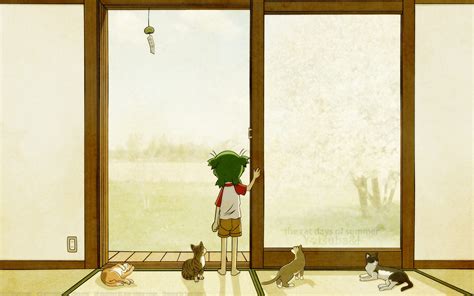 Wallpaper : kucing, anime, kamar, kaca, Yotsubato, desain interior, lukisan dinding, Desain ...