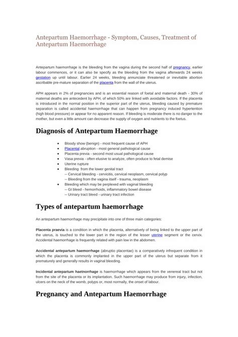 (PDF) Diagnosis of Antepartum Haemorrhage - University of … · Antepartum Haemorrhage - Symptom ...