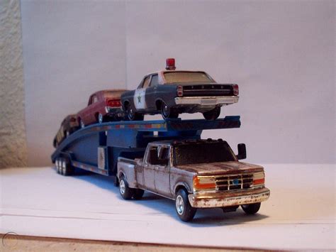 1/64 custom F-350 dually, 3 car trailer and load, for DCP, Ertl, Farm ...