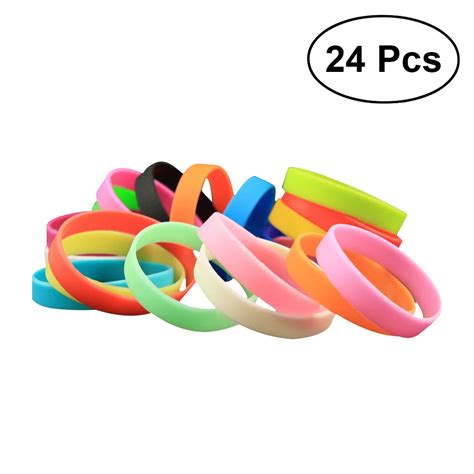 24Pcs Mixed Colors Blank Silicone Wristbands Rubber Bracelets Fashion ...