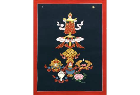 Eight Auspicious Symbols Thangka, Handmade Sacred Thangka Painting for Meditation and Good Luck ...