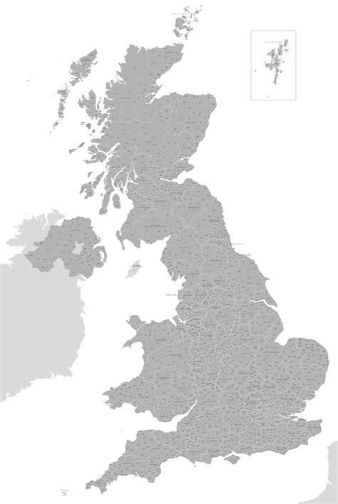 Detailed UK postcodes map - Illustrator & PDFs - royalty free