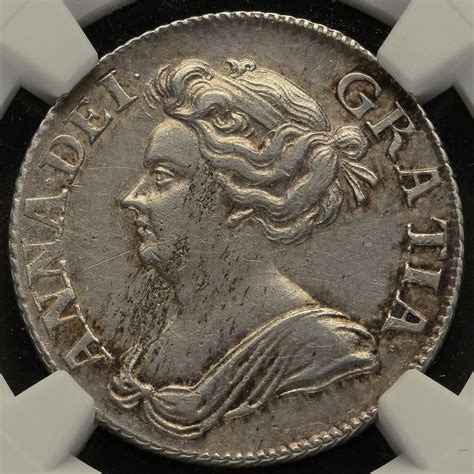 1709 Queen Anne Early Milled Silver Shilling, Plain Angles, NGC AU Details