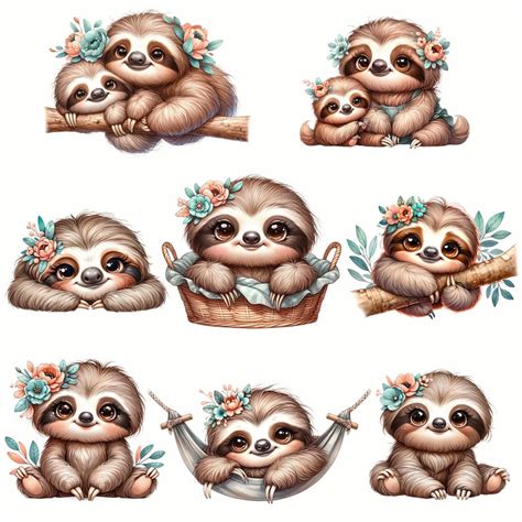 Cute Sloths, Sloth Clipart, Sloth Png, Clipart Bundle, Cute Animal ...