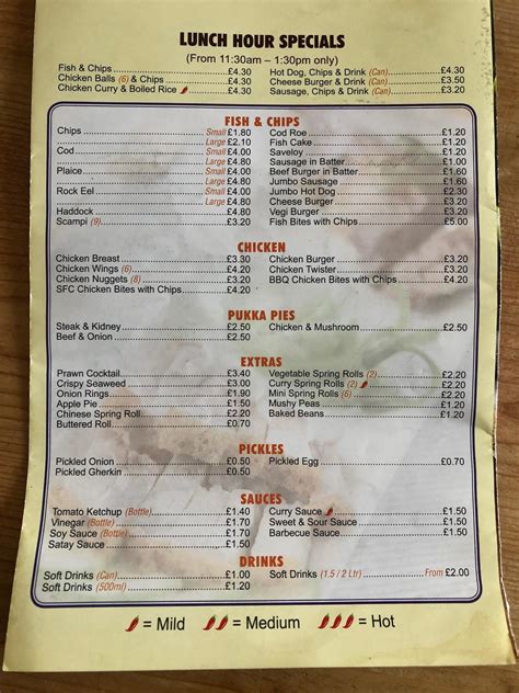 Menu at Golden Fish Bar, Saxmundham