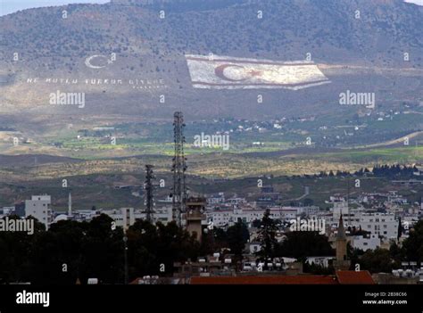 20 February 2020 - Nicosia, Cyprus: The flags of Turkey and the so-called "Turkish Republic of ...