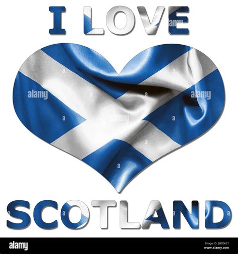 I love Scotland with heart shaped Scottish flag texture on an isolated white background with a ...