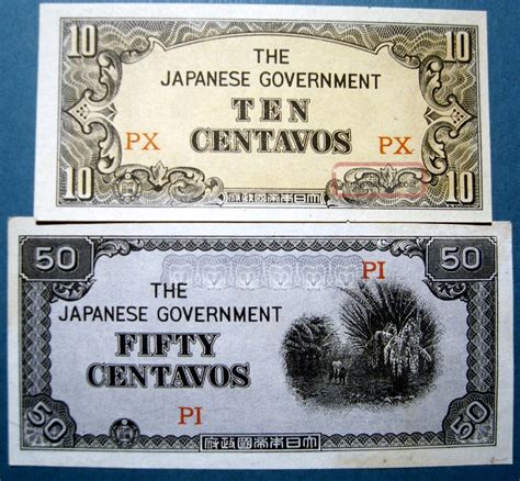 Philippines Wwii 1942 10 And 50 Centavos Japanese Occupation