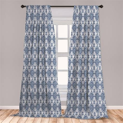 Blue and White Curtains 2 Panels Set, Abstract Tie Dye Effect Ikat Shibori Pattern in Bohemian ...