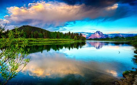 Wallpaper : lake, mountains, clouds, sky, brightly, water smooth ...