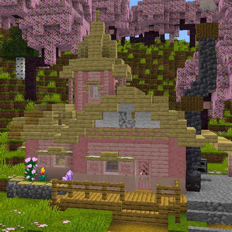 Simple Starter House w/ Cherry Blossom Wood : r/Minecraft