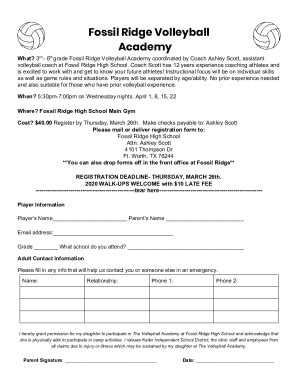 Fillable Online Fossil Ridge Volleyball Academy - Keller ISD Fax Email Print - pdfFiller