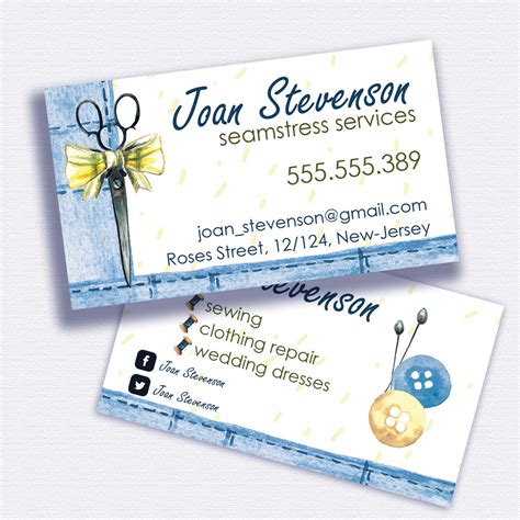 sewing business card, digital download, seamstress business card, watercolor Business Card ...