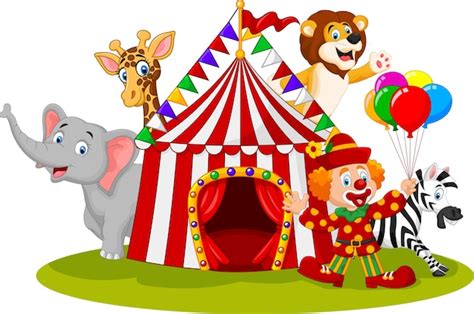 Cartone animato animale felice circo e clown | Vettore Premium