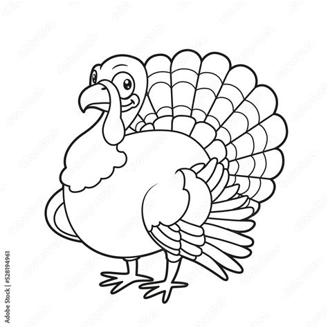 Cute cartoon turkey outline coloring page on a white background Stock ...