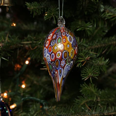 Christmas Tree Ornaments | Murano Glass Icicle Christmas Ornament - Gold Millefiori