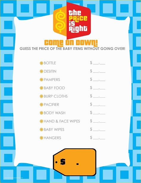 Price is Right Baby Shower Game Free Template Of Instant Download ...