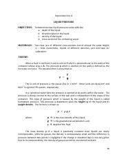 EXPERIMENT 8 - Liquid Pressure.pdf - Experiment No. 8 LIQUID PRESSURE OBJECTIVES: To determine ...