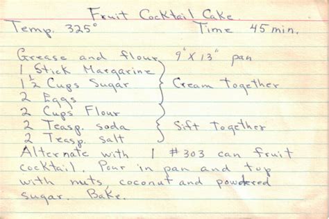 Fruit Cocktail Cake – Handwritten Recipe Card « RecipeCurio.com