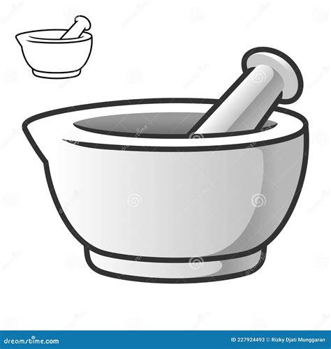 Medical Mortar With Pestle And A Green Cross. Cartoon Vector ...