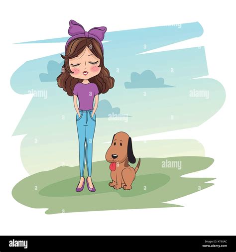 Cute girl with dog cartoon Stock Vector Image & Art - Alamy