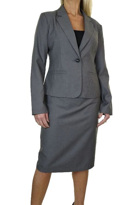 Elegant Dark Gray Office Uniform Skirt Suit Autumn Full Sleeve Blazer Jacket+Skirt 2 Pieces ...