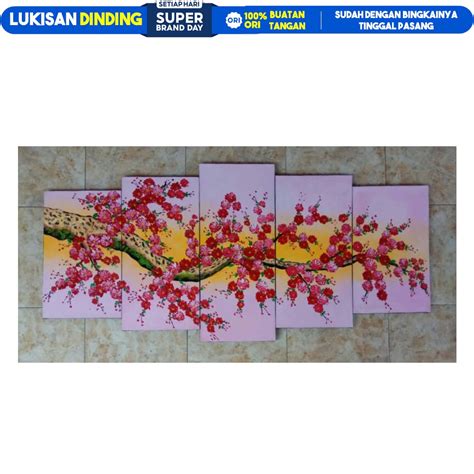 Jual LUKISAN PANEL BUNGA SAKURA PALET 5IN1 LUKISAN DINDING RUANG TAMU ...