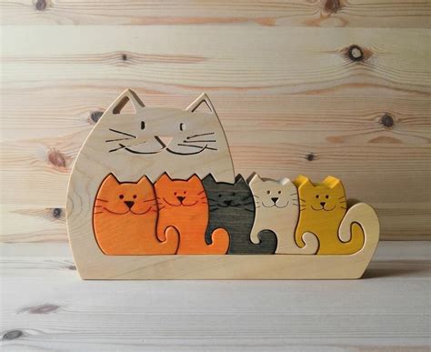 Wooden Puzzles Cat and Kittens. Wooden Toy. Wood | Etsy in 2021 | Wooden puzzles, Cats and ...