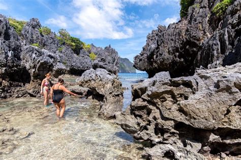 Travelers Walking in Hidden Beach, Palawan, Philippines, Nov 18,2018 ...