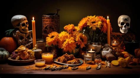 Premium AI Image | Mexican Dia de los Muertos altar with marigolds ...