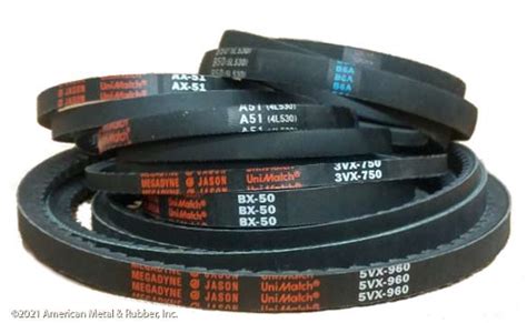 Belting- Belts of various width, material, length and specs. from American Metal and Rubber Products