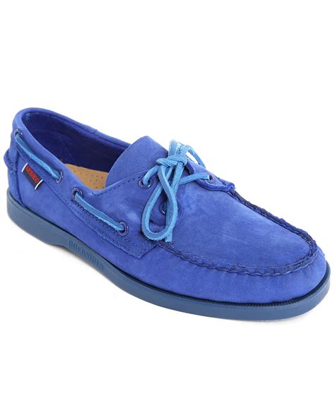 Sebago Dockside Blue Suede Boat Shoes With Tone-on-tone Sole in Blue for Men | Lyst