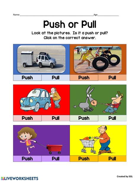 Forces - Push and Pull interactive worksheet for Preschool. You can do the exercises online ...